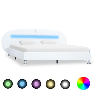 vidaXL Cadre de lit avec LED Blanc Similicuir 180 x 200 cm - 285437 - 8719883747071