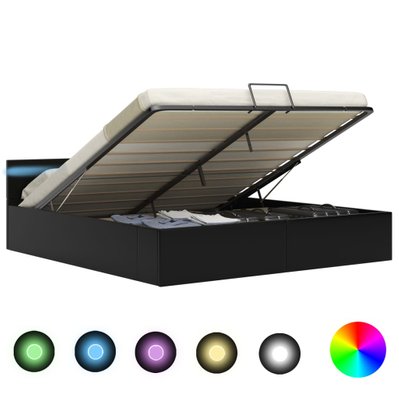 vidaXL Cadre de lit à rangement avec LED Noir Similicuir 180x200 cm - 285545 - 8719883748153