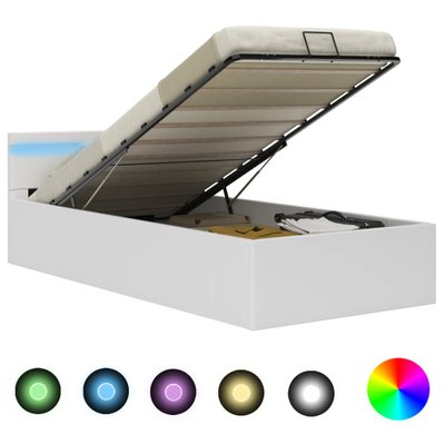 vidaXL Cadre de lit à rangement avec LED Blanc Similicuir 90x200 cm - 285546 - 8719883748160
