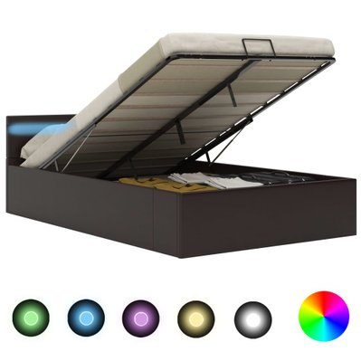 vidaXL Cadre de lit à rangement avec LED Gris Similicuir 140x200 cm - 285555 - 8719883748252