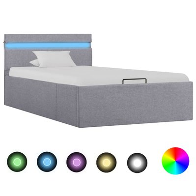vidaXL Cadre de lit à stockage avec LED Gris clair Tissu 90x200 cm - 285606 - 8719883748764