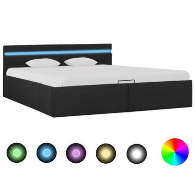vidaXL Cadre de lit à stockage avec LED Gris foncé Tissu 160x200 cm - 285604 - 8719883748740