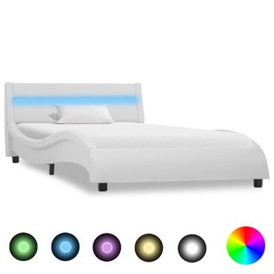 vidaXL Cadre de lit avec LED Blanc Similicuir 100 x 200 cm - 285673 - 8719883749433