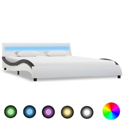 vidaXL Cadre de lit avec LED Blanc et noir Similicuir 140x200 cm - 285681 - 8719883749518