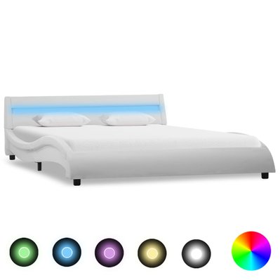 vidaXL Cadre de lit avec LED Blanc Similicuir 140 x 200 cm - 285675 - 8719883749457