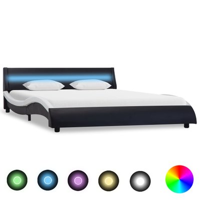 vidaXL Cadre de lit avec LED Noir et blanc Similicuir 140x200 cm - 285687 - 8719883749570