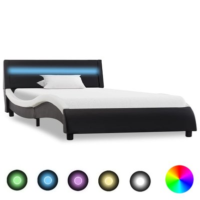 vidaXL Cadre de lit avec LED Noir et blanc Similicuir 120x200 cm - 285686 - 8719883749563