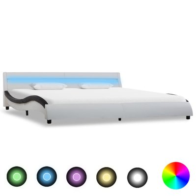 vidaXL Cadre de lit avec LED Blanc et noir Similicuir 180x200 cm - 285683 - 8719883749532