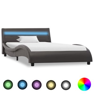 vidaXL Cadre de lit avec LED Gris Similicuir 100x200 cm - 285691 - 8719883749617