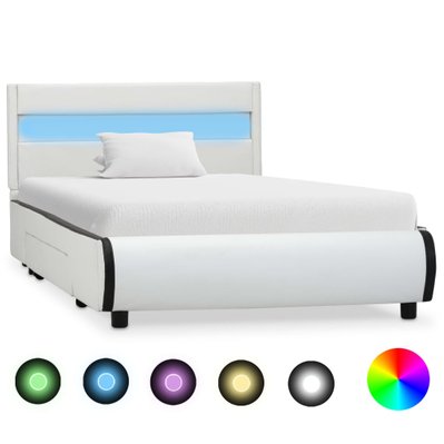 vidaXL Cadre de lit avec LED Blanc Similicuir 90 x 200 cm - 284966 - 8719883698977