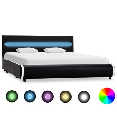 vidaXL Cadre de lit avec LED Noir Similicuir 140 x 200 cm - 284975 - 8719883699066