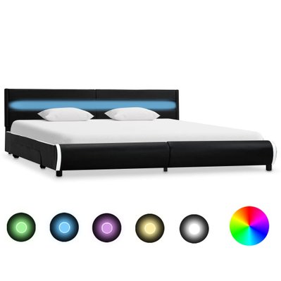 vidaXL Cadre de lit avec LED Noir Similicuir 180 x 200 cm - 284977 - 8719883699080