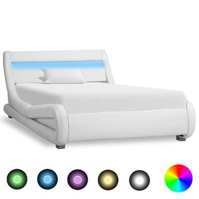 vidaXL Cadre de lit avec LED Blanc Similicuir 90 x 200 cm - 285732 - 8719883750026