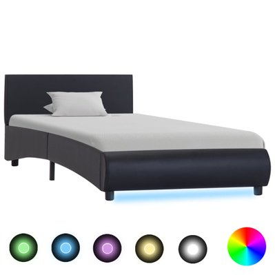 vidaXL Cadre de lit avec LED Noir Similicuir 90 x 200 cm - 285480 - 8719883747507