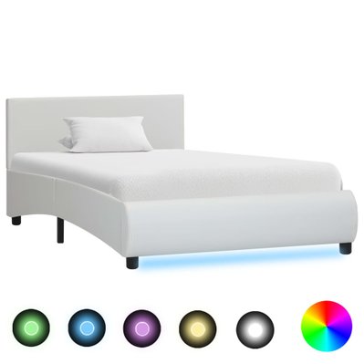 vidaXL Cadre de lit avec LED Blanc Similicuir 90 x 200 cm - 285486 - 8719883747569