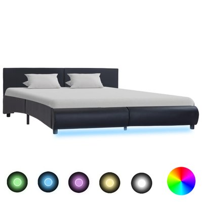 vidaXL Cadre de lit avec LED Noir Similicuir 180 x 200 cm - 285485 - 8719883747552