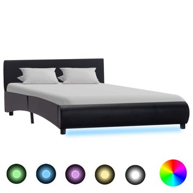 vidaXL Cadre de lit avec LED Noir Similicuir 120 x 200 cm - 285482 - 8719883747521