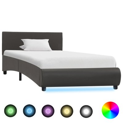 vidaXL Cadre de lit avec LED Gris Similicuir 100 x 200 cm - 285493 - 8719883747637