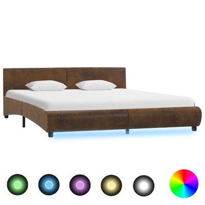 vidaXL Cadre de lit avec LED Marron Tissu 160 x 200 cm - 285508 - 8719883747781