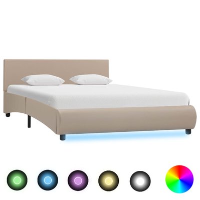 vidaXL Cadre de lit avec LED Cappuccino Similicuir 140x200 cm - 285501 - 8719883747712