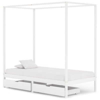 vidaXL Cadre de lit à baldaquin avec 2 tiroirs Blanc Pin 90x200 cm - 3060441 - 8720286252321