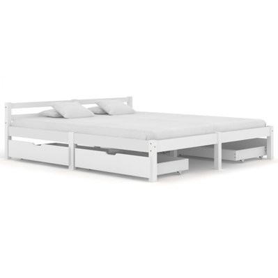 vidaXL Cadre de lit avec 4 tiroirs Blanc Bois de pin massif 180x200 cm - 3060422 - 8720286252130