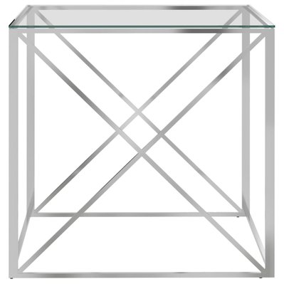 vidaXL Table basse Argenté 55x55x55 cm Acier inoxydable et verre - 289021 - 8720286010976
