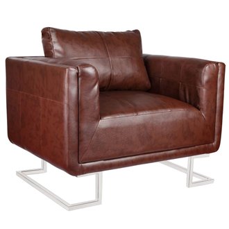 vidaXL Fauteuil chaise cube siège lounge design club sofa salon cube avec pieds chromÃ©s - Marron Similicuir