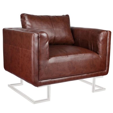 vidaXL Fauteuil chaise cube siège lounge design club sofa salon cube avec pieds chromÃ©s - Marron Similicuir - 240896 - 8718475864424