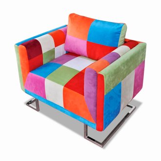 vidaXL Fauteuil chaise siège lounge design club sofa salon avec de patchwork Tissu - Chrome pieds