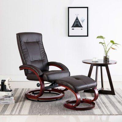 vidaXL Fauteuil chaise inclinable siège lounge design club sofa salon tv avec repose-pied - Marron Similicuir - 248599 - 8719883593012