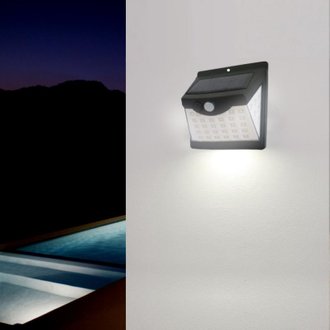 Applique murale Solaire LED Noire 0.55W avec Détecteur de Mouvement - Blanc Neutre 4000K - 5500K - SILAMP