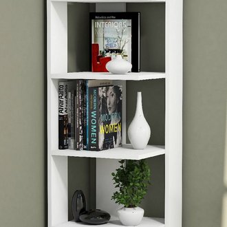 Bibliothèque Corner avec Étagères, Meuble de Rangement - pour Salon, Bureau - Blanc en Bois, 41,8 x 41,8 x 160,8 cm