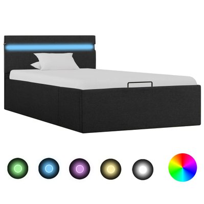 vidaXL Cadre de lit à stockage avec LED Gris foncé Tissu 90x200 cm - 285600 - 8719883748702