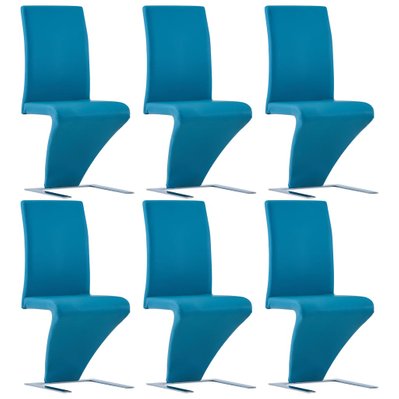 vidaXL Chaises à dîner avec forme de zigzag 6 pcs Bleu Similicuir - 278882 - 8719883785479