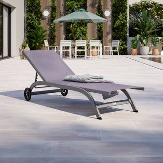 Bain de soleil / transat de jardin inclinable 5 positions aluminium avec roulettes - Gris Anthracite - POL