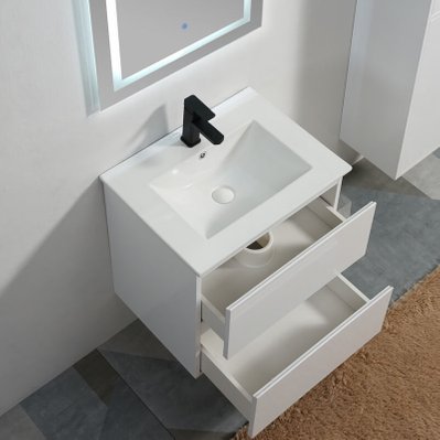 Meuble de salle de bain 2 Tiroirs - Blanc - Vasque - 60x46 cm - City - 1123 - 3760235387914