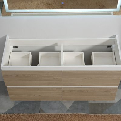 Meuble de salle de bain 4 Tiroirs - Blanc et Chêne Gris - Double vasque - 120x46 cm - Scandinave - 1431 - 3760238359376