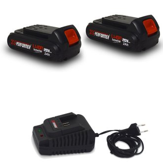 Pack 2 Batteries CONCEPT 20V Lithium 2 Ah compatible pour la gamme d'outils Electro-portatifs X-PERFORMER + Chargeur