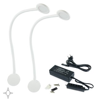 Emuca Applique LED, rond col de cygne flexible, détecteur, 2USB, Lumière blanc, Plastique, Blanc + convertisseur 50W, 2 ut.