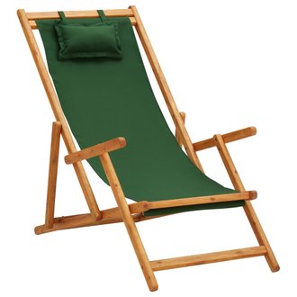 vidaXL Chaise pliable de plage Bois d'eucalyptus solide et tissu Vert