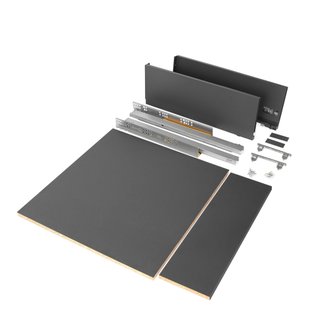 Emuca Kit tiroir cuisine panneaux inclus, fermeture amortie, prof. 500 mm, haut. 178 mm, module 600 mm, Acier, Gris anthracite.