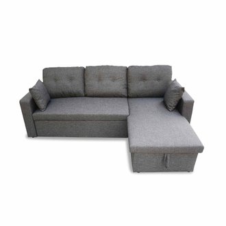 Canapé d'angle convertible en tissu gris chiné foncé - IDA - 3 places. fauteuil d'angle réversible coffre rangement lit