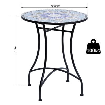 Table ronde style fer forgé bistro plateau mosaïque - 84B-253 - 3662970045879