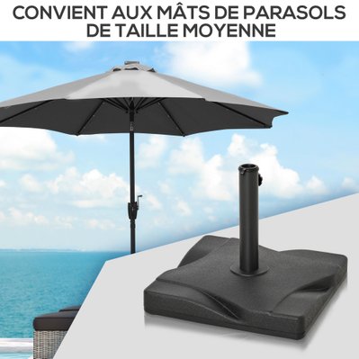Pied de parasol carré poids net 20 Kg ciment HDPE noir - 84D-078 - 3662970064177