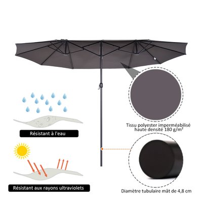 Grand parasol acier polyester haute densité - 84D-030V01GY - 3662970047279
