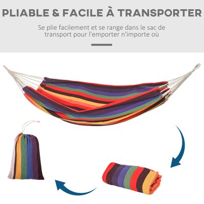 Toile de hamac avec sac transport coton polyester multicolore - 84A-197 - 3662970081297