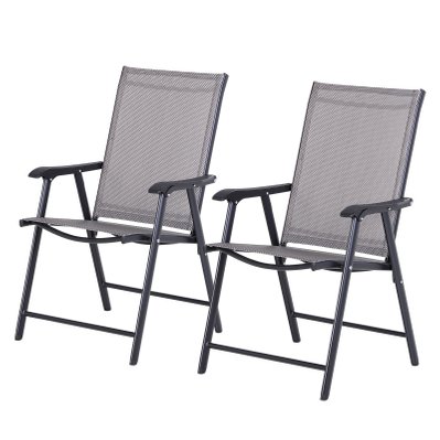 Lot de 2 chaises de jardin pliantes avec accoudoirs métal époxy textilène noir gris - 84B-381GY - 3662970063293