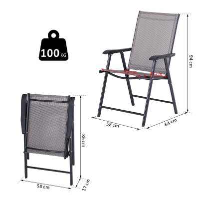 Lot de 2 chaises de jardin pliantes avec accoudoirs métal époxy textilène noir gris - 84B-381GY - 3662970063293