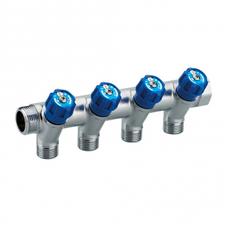 Collecteur de robinetterie intégrée bleue MF 20x27 mm - 4 départs mâles 15x21 mm